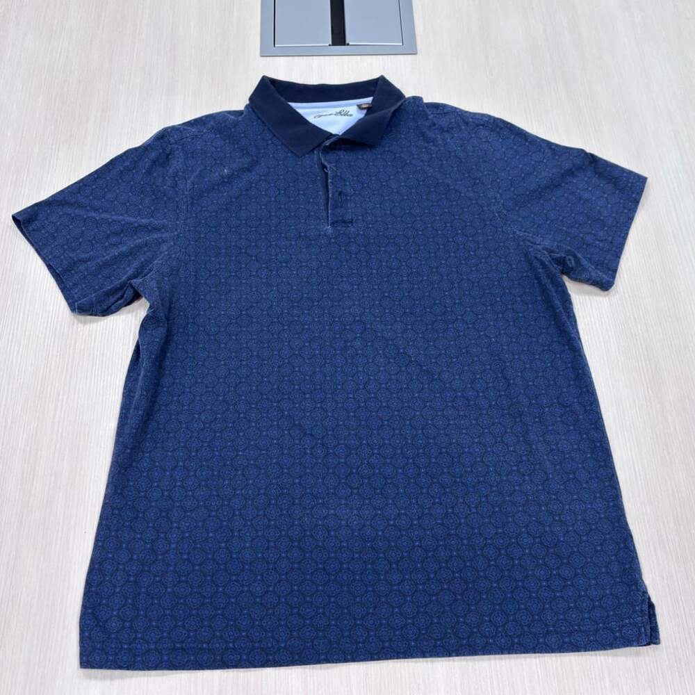 Tasso Elba Blue Patterned Polo Shirt Size L 100% Cotton